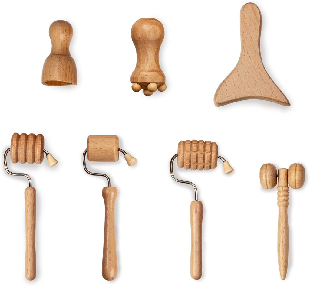 Wood Facial Therapy Kit, 7 Pcs Maderoterapia Facial Kit, Face Wood Therapy Set, Wooden Face Sculpting Set- Aging Wrinkles, Puffiness Facial Skin Massager